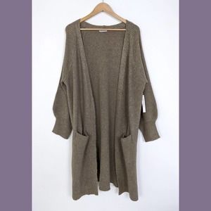 Theo & Spence Women's Open Front Cardigan with Pockets In Latte Khaki Brown